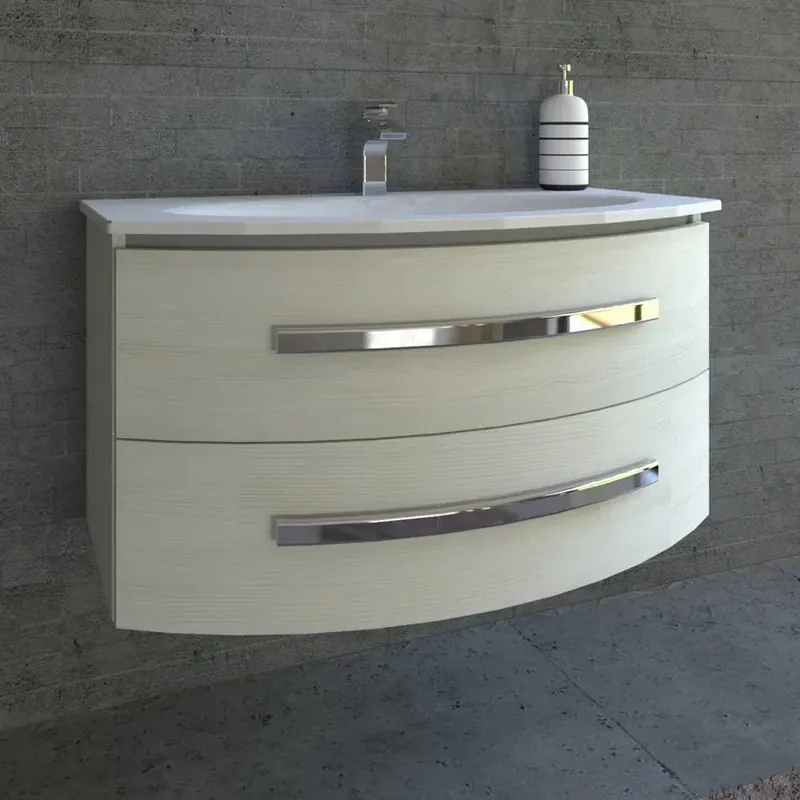Mobile bagno con base sospeso 2 cassetti lavabo mineralmarmo 93x53 cm bianco mat