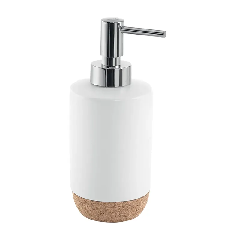 Dispenser sapone Ilary in ceramica e sughero bianco