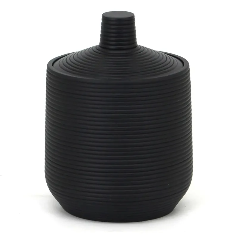 Contenitore bagno Ebony in poliresina nero con coperchio