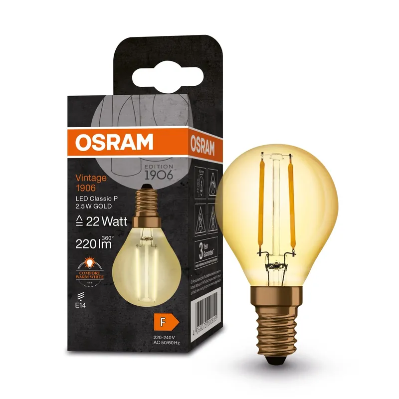 Lampadina LED a goccia filamento Osram E14 Oro Bianco caldo 22W 220 lm