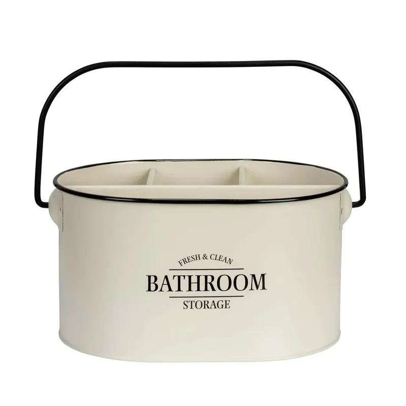 Contenitore da bagno ovale con maniglia Uri beige