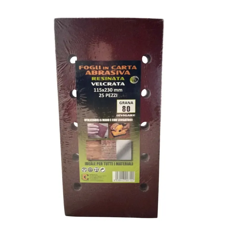 Carta abrasiva 10 fori grana 80 115x230 mm attacca e stacca 25 pz