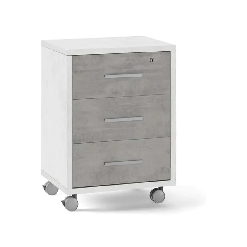 Cassettiera ufficio 3 cassetti 41x51x71 cm ossido bianco/cemento