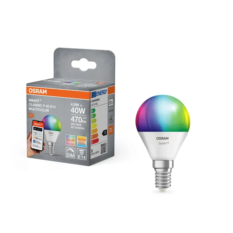 Lampadina a goccia LED E14 Osram P40 RGBW 4,9 W 470 lm 9,2x4,7 cm