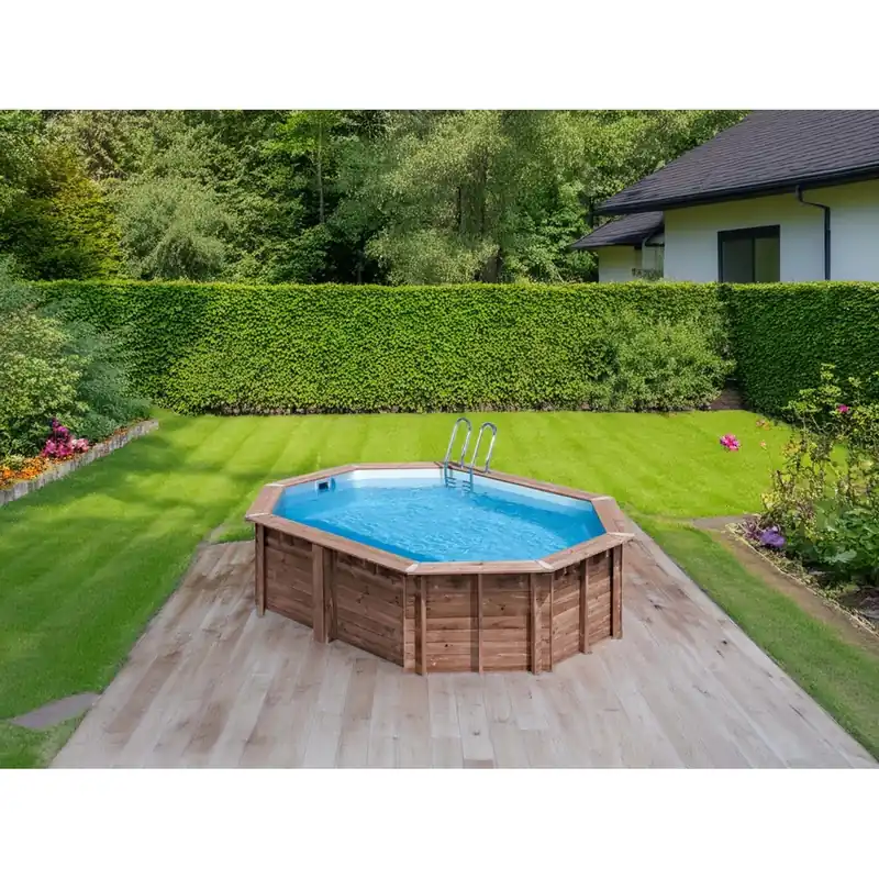 Piscina fuori terra in legno ovale Gre Bambu 2 da 535x335 H136 cm