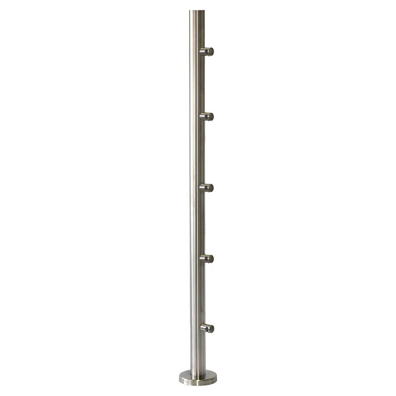 MONTANTE ANCORAGGIO A PAVIMENTO INOX 316 Ø 42,4x2x1000 mm PER 5 TONDINI Ø 12 mm