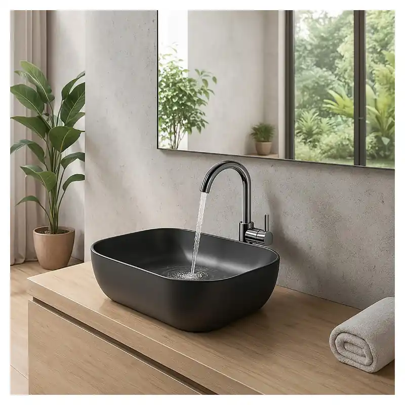 LAVABO D‘APPOGGIO LARA IN CERAMICA NERO RETTANGOLARE 46x13,5x32 cm (LxHxP)