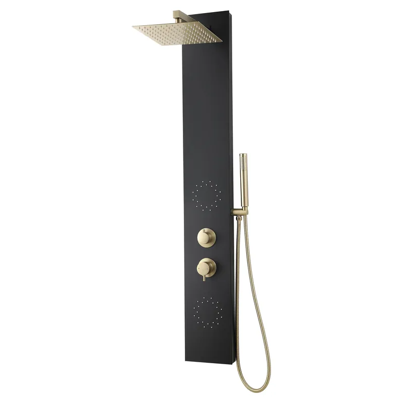 COLONNA DOCCIA IDRO ACQUAPRO SINDIA IN ALLUMINIO NERO E ORO 2GETTI CON MISCELATORE E DEVIATORE