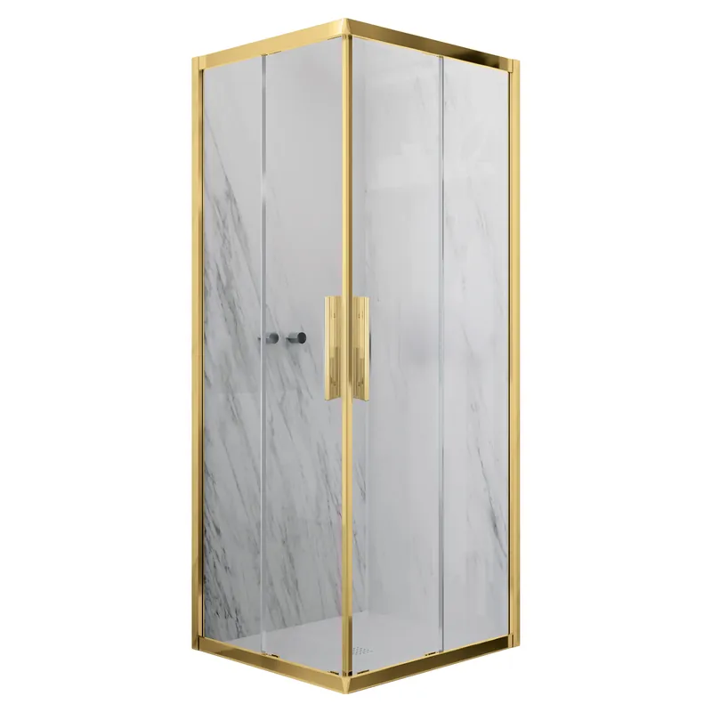 LATO PER ANGOLO ITALIA 87-89 cm H 195 cm VETRO TRASPARENTE 6 mm 6 mm PROFILI ORO SPAZZOLATO