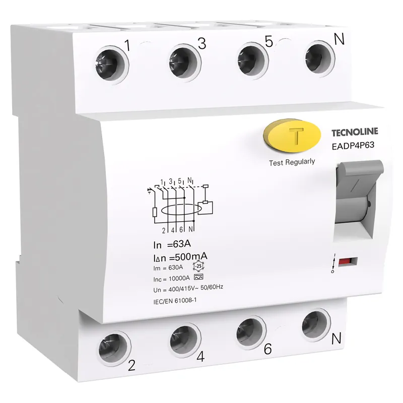 DIFFERENZIAL PURO TECNOLINE 4P 63A 500mA 400/415VAC TIPO A 4 MODULI