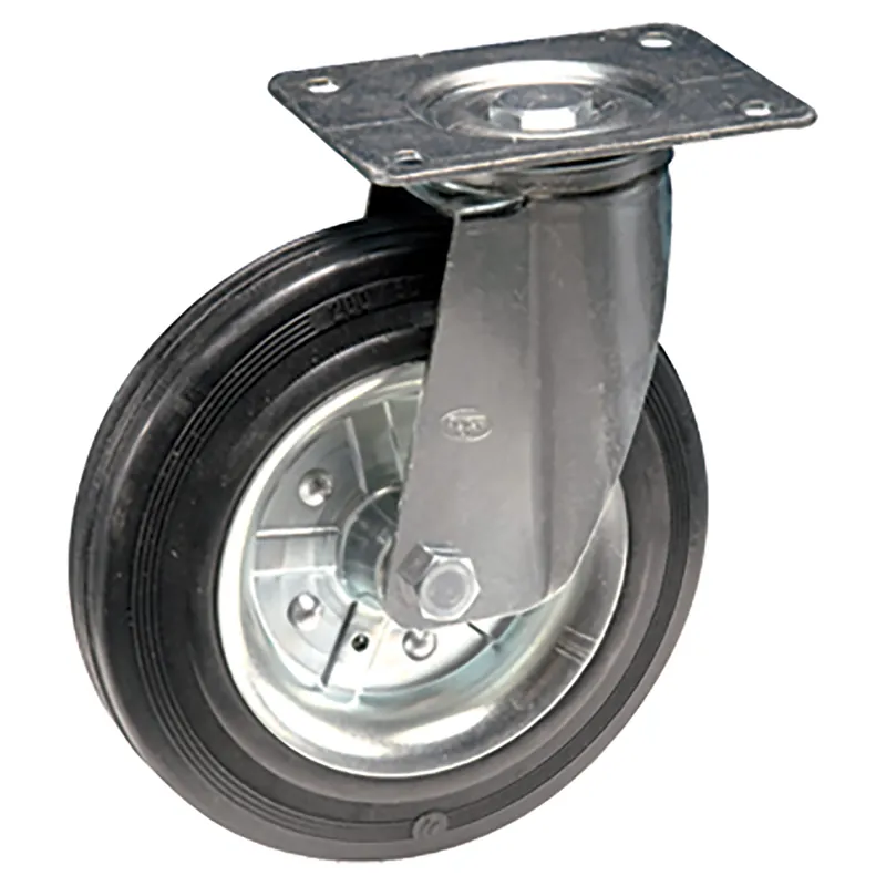 RUOTA Ø 125 mm PORTATA 110 kg GOMMA NERA SUPPORTO A PIASTRA GIREVOLE