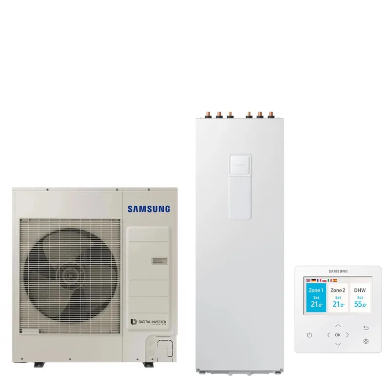 Pompa di Calore Aria-Acqua Splittata ClimateHub Samsung AE090RXEDEG\\/EU + Bollitore AE260RNWSEG\\/EU di 260 litri con Comando Incluso
