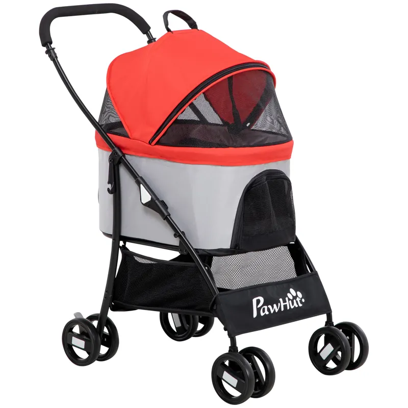 EASYCOMFORT Passeggino per Cani Pieghevole con Trasportino Rimovibile e Tettuccio, 82x49.5x98cm, Rosso