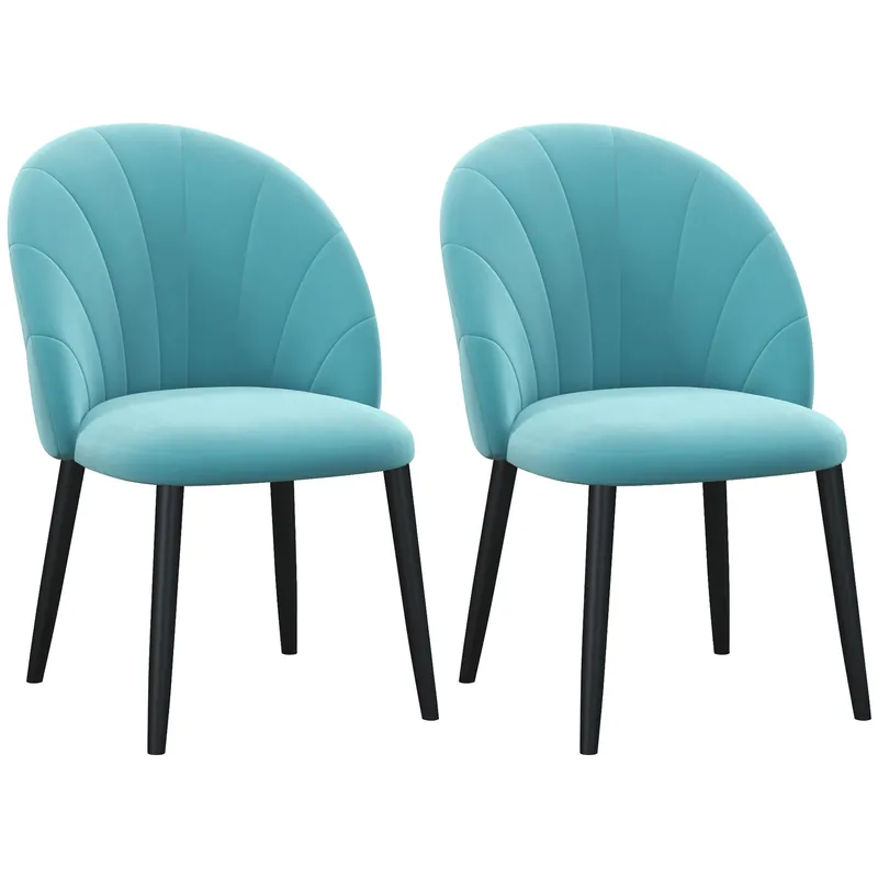 EasyComfort Set 2 Sedie da Salotto e Sala da Pranzo Imbottite, in Metallo e Tessuto Effetto Velluto Verde Chiaro, 52x54x79 cm