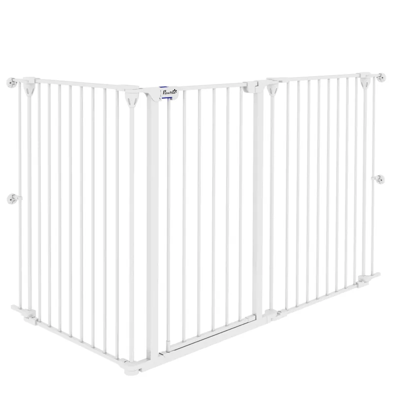 Easycomfort Cancelletto per Cani Taglia Media a 3 Pannelli con Doppio Sistema di Blocco, 206x90cm, Bianco