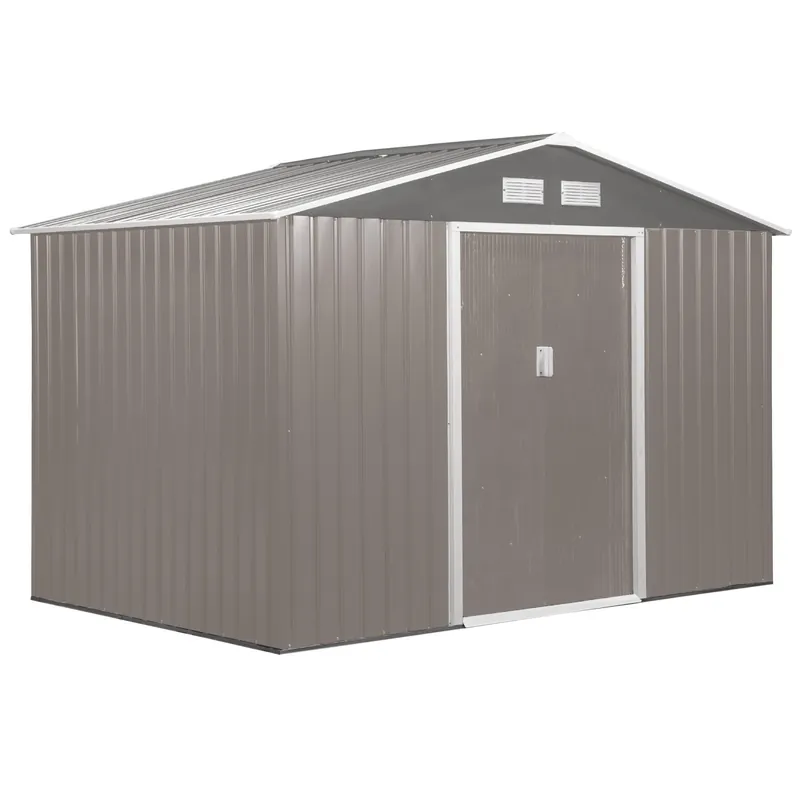 Easycomfort Casetta da Giardino con Doppie Porte Scorrevoli in Lamiera di Acciaio, Capanno da Giardino in Acciaio, 277x195x192cm, Grigia