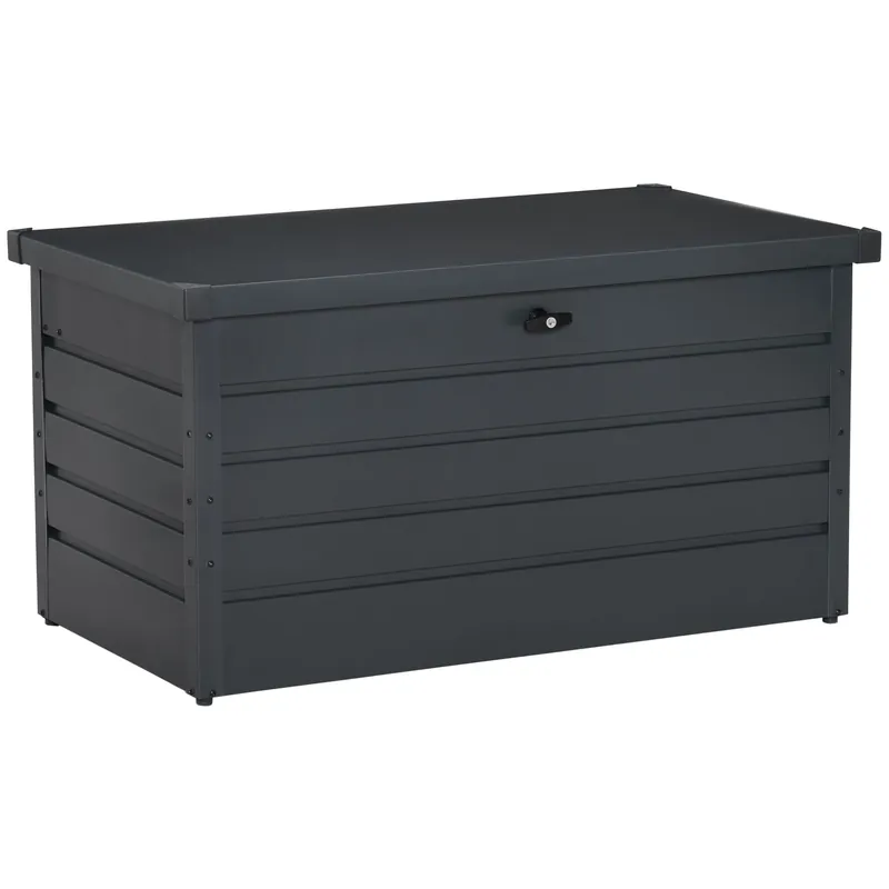 Easycomfort Panca Baule Contenitore da Giardino con Chiave, Cassapanca Moderna in Acciaio, Grigio, 120x62x62cm