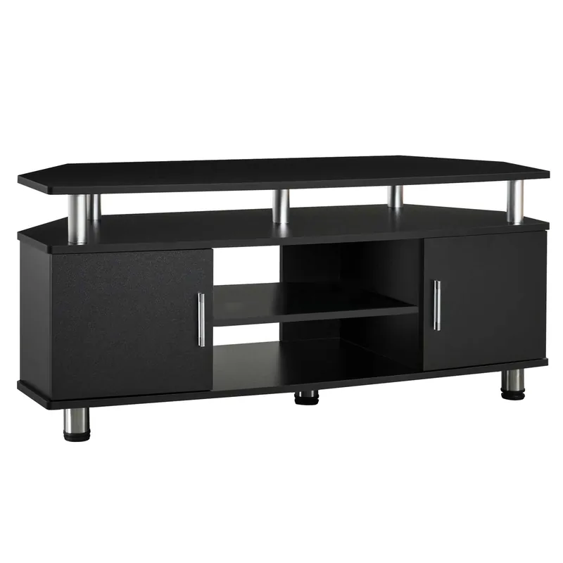 Easycomfort Mobile Porta TV Classico da Soggiorno con 2 ripiani e 2 Armadietti, in MDF e Acciaio Inox, Nero, 120x39.5x52cm