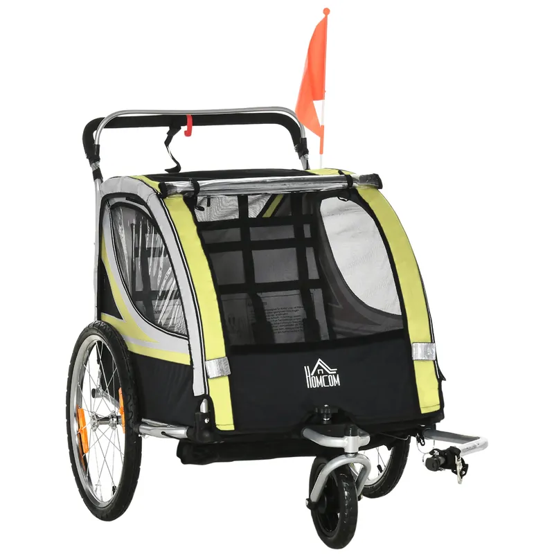 Easycomfort Rimorchio Bici per Bambini Passeggino, Design 2 in 1 con Freno, Cintura a 5 Punti e Tasche Laterali, Riflettori, 116-142Lx75Px101Acm, Giallo