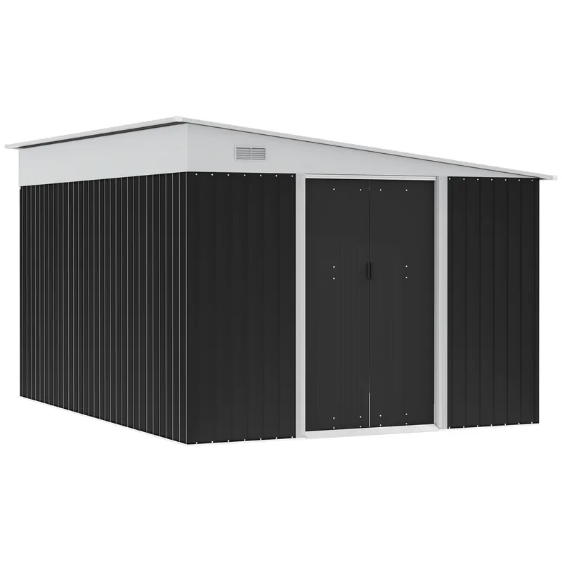 Easycomfort Ripostiglio da Giardino con Porta Scorrevole, in Acciaio, 345x280.5x169-201cm, Nero