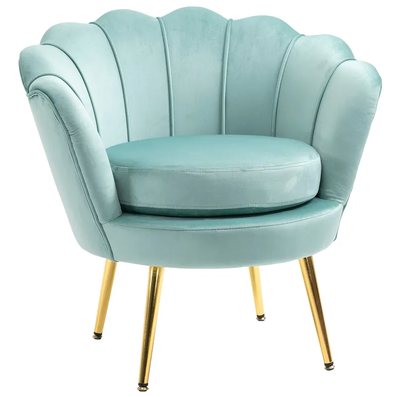 Easycomfort Poltrona Vintage di Design in Velluto Verde, Poltroncina da Camera con Schienale Alto 76x67x74cm