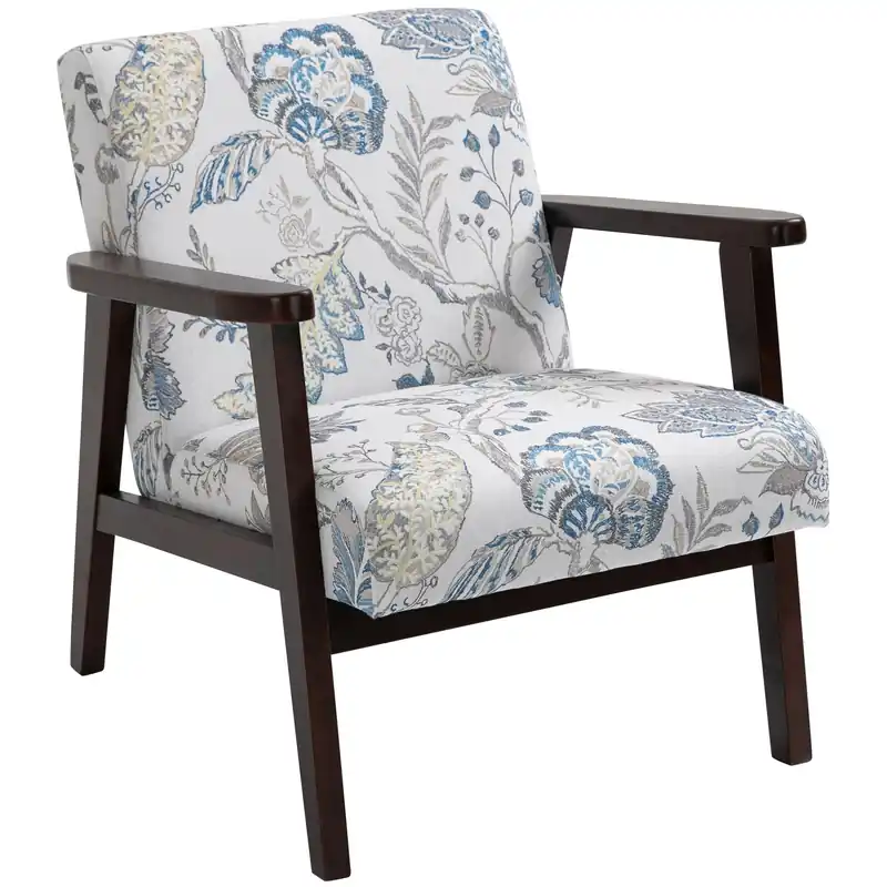 Easycomfort Sedia per Soggiorno Poltroncina Imbottita con Braccioli in Legno e Tessuto Traspirante per Casa e Ufficio, a Fiori, 68.5x78.5x75cm