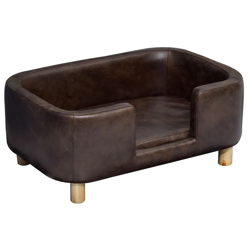 EASYCOMFORT Cuccia Divano per Cani di Piccola e Media Taglia in Legno e Gommapiuma Marrone Scuro 74x48.5x31cm