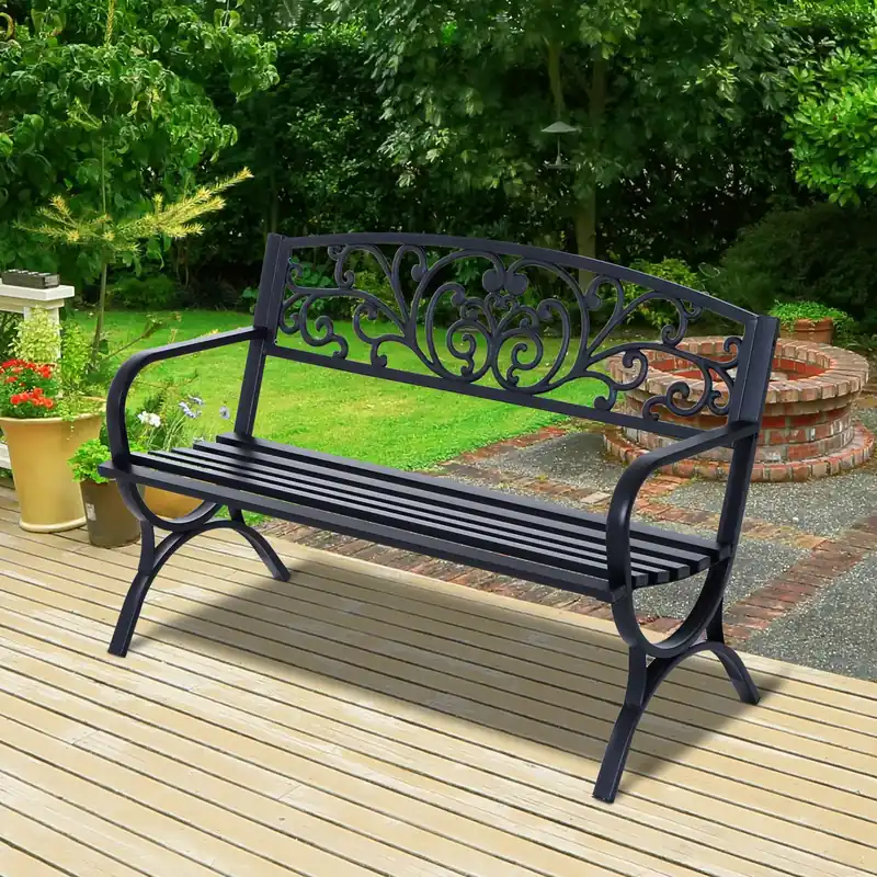 Easycomfort Panca Panchina da Giardino Esterno Metallo, Ghisa 127 × 60 × 85cm Nero
