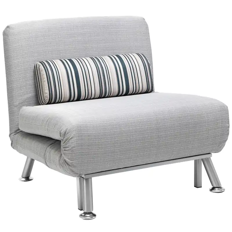 Easycomfort Poltrona Letto in Ferro e Cotone con Cuscino a Righe 75 x 70 x 75cm Grigio