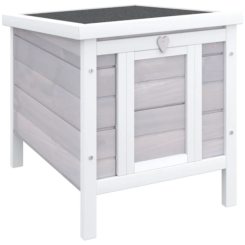 Easycomfort Gabbia per Conigli in Legno da Esterno con Tetto in Asfalto e Rampa Antiscivolo, 42x51x43cm, Grigia