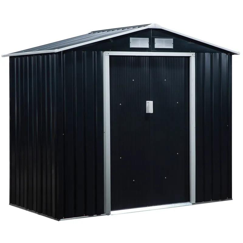 Easycomfort Casetta da Giardino Porta Utensili in Lamiera con Porte Scorrevoli, 213x130x185cm, Grigio Scuro