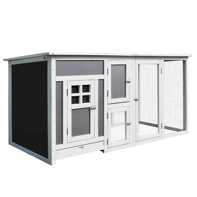 EasyComfort Pollaio per Galline Ovaiole da Esterno con Tetto Impermeabile e Zona di Corsa, Nidificazione in Legno, 160x75x80 cm, Grigio e Bianco