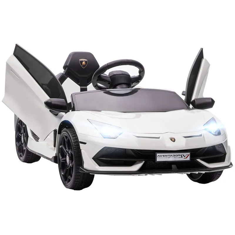 EasyComfort Macchina Elettrica per Bambini a 12V Licenza Lamborghini con Clacson e Telecomando, Auto musica integrata e luci, Bianca