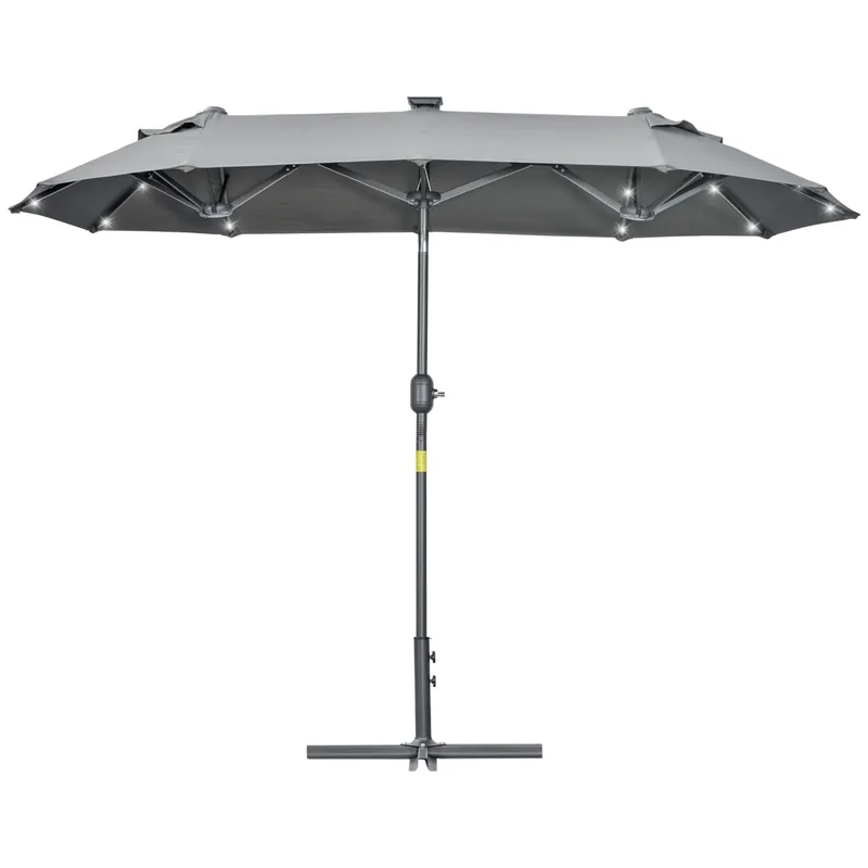 Easycomfort Ombrellone doppio con Base a crocee Luci Solari, 295x150x219cm, Grigio