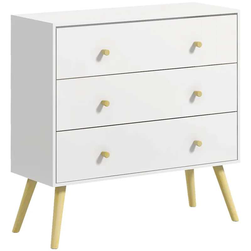 EASYCOMFORT Cassettiera 3 Cassetti con Maniglie in Truciolato e Legno di Pino per Soggiorno e Camera, 80x30x80 cm, Bianco