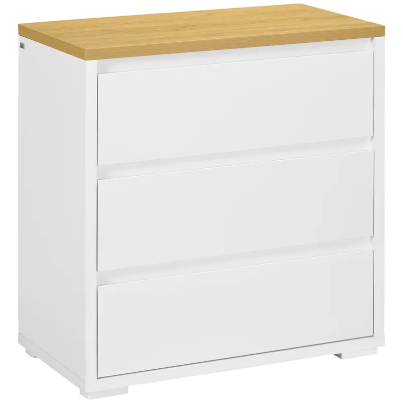 EASYCOMFORT Cassettiera a 3 Cassetti in Truciolato Bianco per Camera da Letto, Studio e Soggiorno, 70x37x75cm