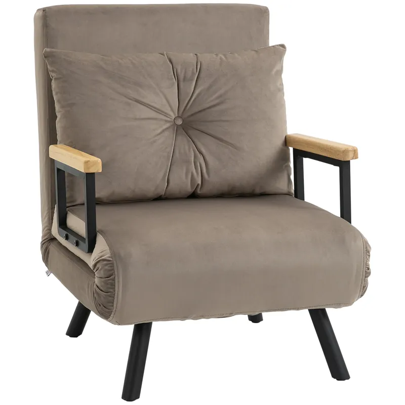 Easycomfort Poltrona Letto Imbottita 3 in 1 con Schienale Reclinabile in 5 Posizioni e Cuscino, 63x73x81 cm, Grigio
