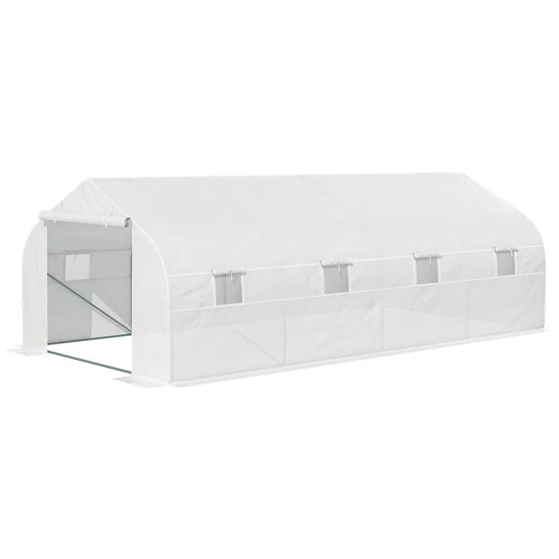 Easycomfort Serra per Orto 6x3x2m con 8 Finestre e Porta Avvolgibile, in Acciaio e PP, Verde
