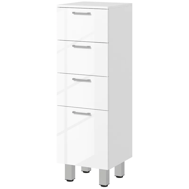 EASYCOMFORT Mobiletto Bagno in Truciolato con 4 Cassetti e Base Rialzata, 30x30x93 cm, Bianco