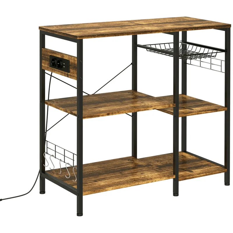 Easycomfort Mobile da Cucina a 3 ripiani in Truciolato con Presa di corrente, Porta USB e Cestino, 90x40x83cm