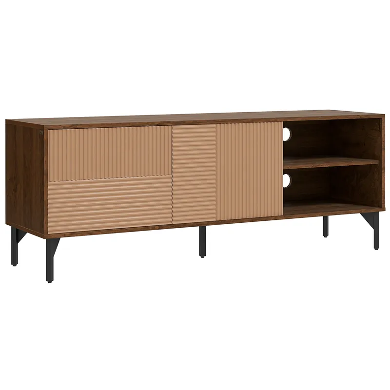 Easycomfort Mobile Porta TV fino 65\\" con 2 Armadietti e 2 Vani Aperti in Legno, 150x40x56cm, Marrone