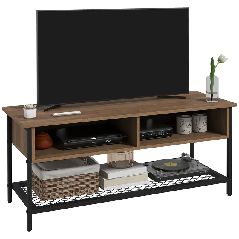 EASYCOMFORT Mobile Porta TV fino 48\\" Stile Industriale in Legno e Acciaio, 110x40x48cm, Marrone e Nero