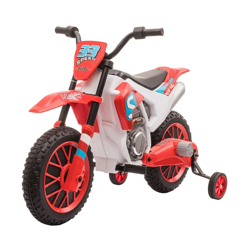 Easycomfort Moto da Cross Elettrica per Bambini da 3-5 Anni, Batteria 12V Ricaricabile e Rotelline Rimovibili, 106.5x51.5x68cm, Rosso