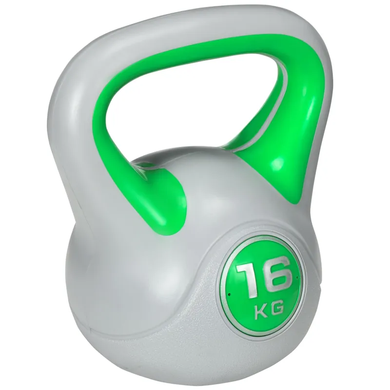 EASYCOMFORT Kettlebell 16kg in PU e Sabbia con Base Piatta e Impugnatura per Stacchi, Squat e Sollevamenti, 26x18x32 cm, Verde