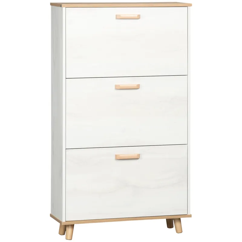 Easycomfort Mobile Scarpiera Salvaspazio in Truciolato con 3 Cassetti e 2 Ripiani Interni Regolabili, 70x23.5x122 cm, Bianco