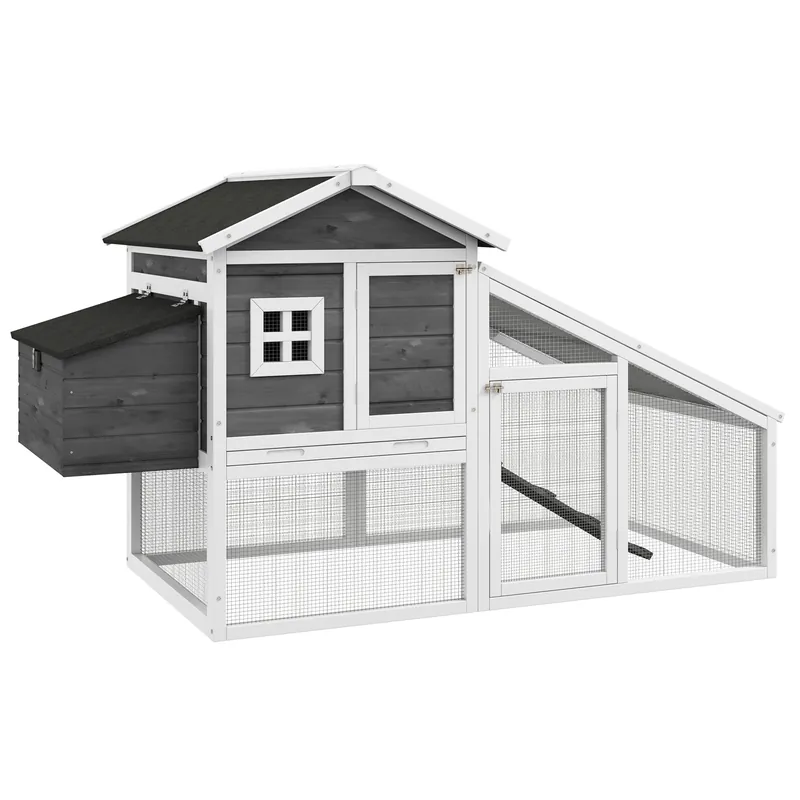 EasyComfort Gabbia per Galline o Anatre, Pollaio Prefabbricato in Legno con Tetto Impermeabile, 178x95x100 cm, Grigio