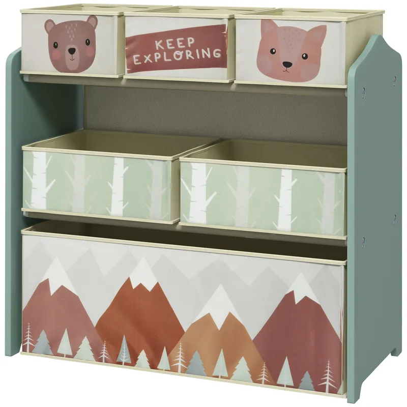 Easycomfort Scaffale Portagiochi per Bambini con 6 Contenitori Rimovibili in Tessuto, 63x30x66cm, Verde