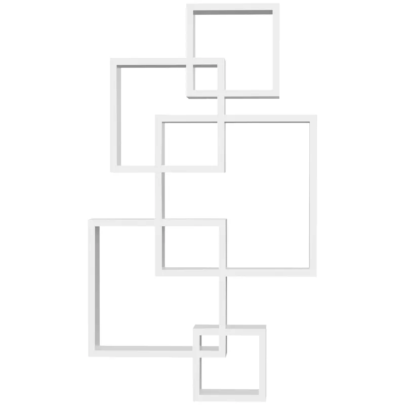 EASYCOMFORT Libreria Moderna Sospesa con 5 Cubi Intrecciati in Legno, 49.5x10.2x86cm, Bianco