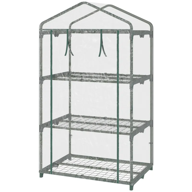 Easycomfort Mini Serra con Copertura in Plastica, Telaio in Acciaio con 3 Ripiani, 69x49x125cm, Trasparente