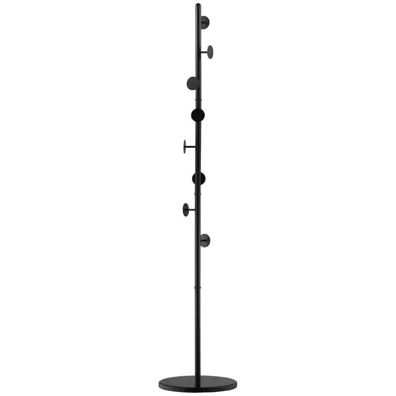 EASYCOMFORT Appendiabiti da Terra con 8 Ganci, Attaccapanni per Ingresso e Camera da Letto in Acciaio con Base in Marmo, 35x35x170cm, Nero
